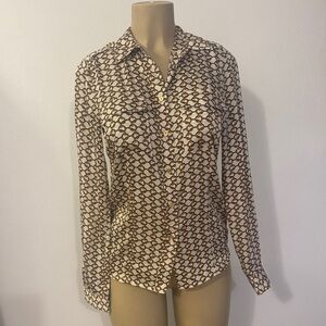 Michael Kors Brown Geometric Button Down Shirt size Xs